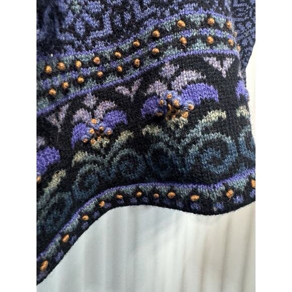 Icelandic Design Wool Cardigan Purple Floral Nordic Sweater W/metal Clasps Sz Lg - Picture 6 of 8
